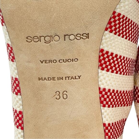 Sergio Rossi SR1 Red Stripe Canvas Mule Block Heel Slide Sandals Size EU 36 US 6 - Picture 11 of 13